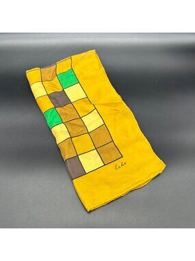 Vintage Echo Silk Scarf 1960s Geometric Yellow Green Mid Century Modern Grid